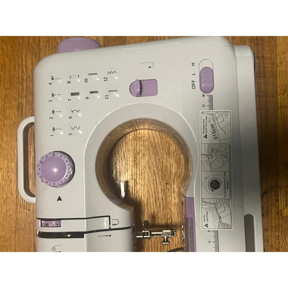Portable Mini Sewing Machine 12 Built-in Stitches White Purple Beginner Crafting